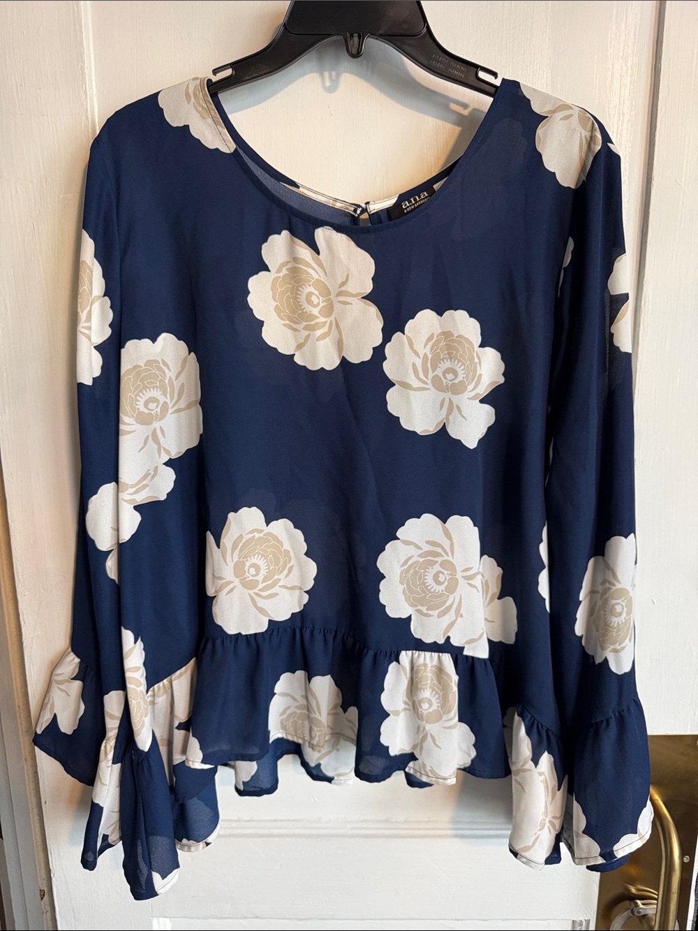 Navy Floral Ruffle Hem Blouse